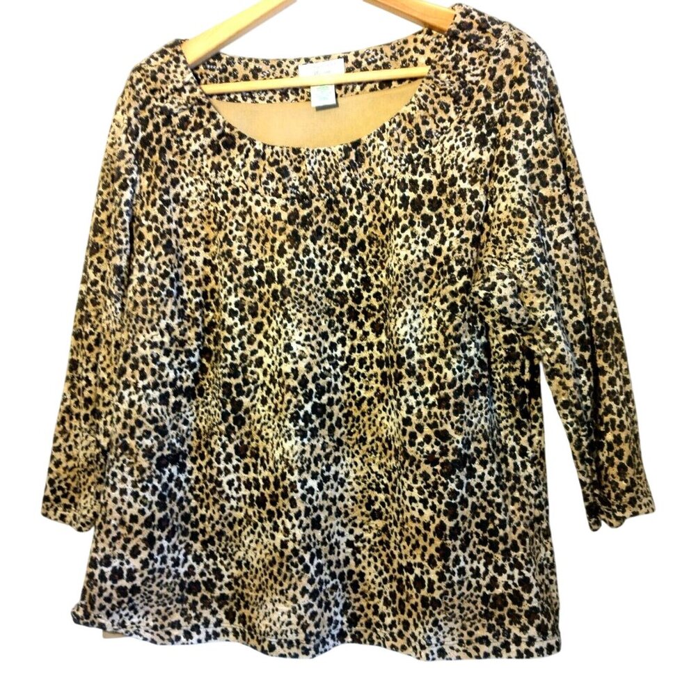 Laura Ashley Shirt Plus Size 1X Brown Black Cat Print Leopard Cheetah Lined Top